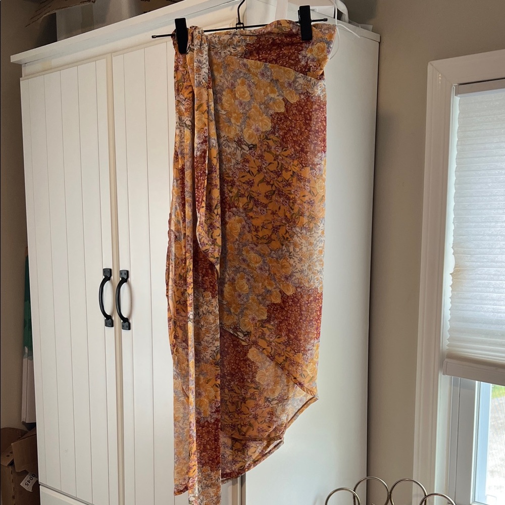 Floral Asymmetrical Skirt in Orange and Red